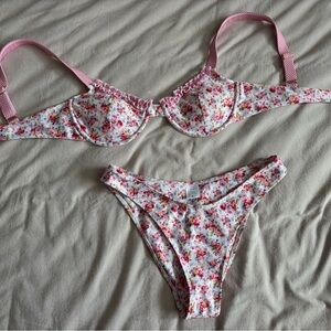 Floral Bikini Set with Pink Straps